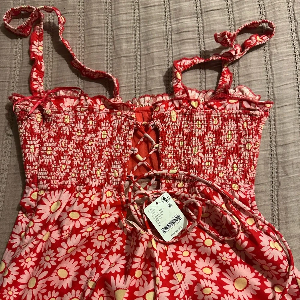 Free People Lucinda Printed Midi Dress in Tomato Daisy NWT